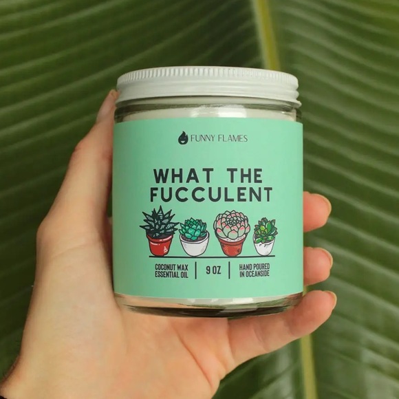 Funny Flames Plant Lover What The Fucculent Humorous Scented 9 Oz Pine Candle - Picture 2 of 6